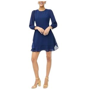 NWT J. Crew Mini Dress With Flounce Hem Navy Size 14 Feminine Flirty‎ Preppy